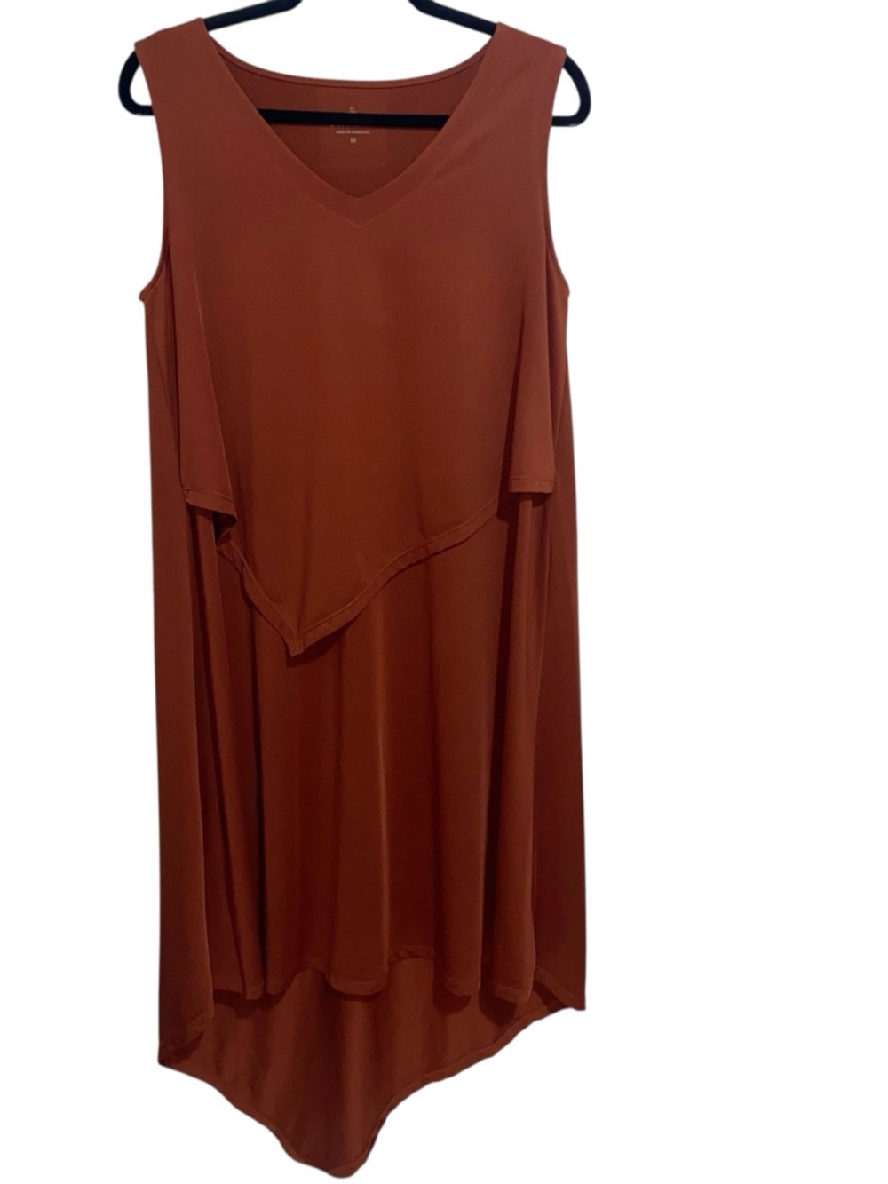 Cuddlduds Dress Womens Medium Stretch Asymmetrical Brandy Brown Boho Lagenlook
